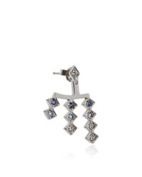 Azlee | Metallic 18k White Gold And Sapphire Triple Burst Single Ear Jacket | Lyst