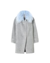 Rebecca Taylor - Gray Wool Shearling Cocoon Winter Coat - Lyst