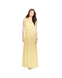 Ralph Lauren | Yellow Ruched Sleeveless Gown | Lyst