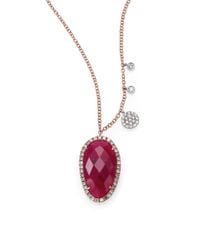 Meira T | Pink Ruby, Diamond & 14K Rose Gold Oval Pendant Necklace | Lyst