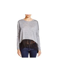 Aqua | Gray Faux Suede-fringed Sweater | Lyst