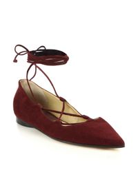 Michael Kors | Red Kallie Runway Suede Lace-up Flats | Lyst