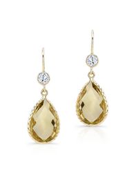 Anne Sisteron - Pink 14kt Yellow Gold Scalloped Lemon Topaz Pear Earrings - Lyst