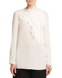 3.1 Phillip Lim | White Raw-edged Ruffled Silk Blouse | Lyst