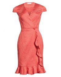 Matthew Williamson | Pink Animal Jacquard Ruffle Wrap Dress | Lyst