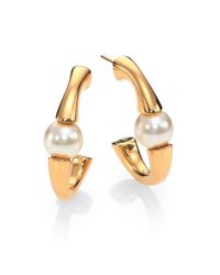 Chloé | Metallic Darcey Faux Pearl J-hoop Earrings | Lyst