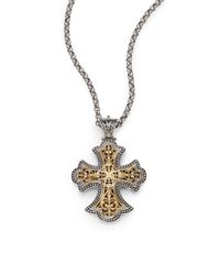 Konstantino | Metallic Classic 18K Yellow Gold & Sterling Silver Flared Filigree Cross Enhancer | Lyst