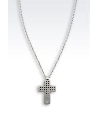Emporio Armani | Metallic Necklace In Steel And Leather With Cross for Men | Lyst