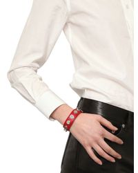 Saint Laurent | Red Studded Leather Small Cuff Bracelet | Lyst