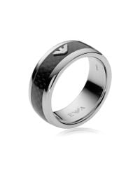 Emporio Armani | Metallic Iconic Carbon Fiber And Stainless Steel Men's Ring for Men | Lyst