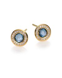 Ippolita | Metallic Lollipop London Blue Topaz, Diamond & 18k Yellow Gold Mini Stud Earrings | Lyst