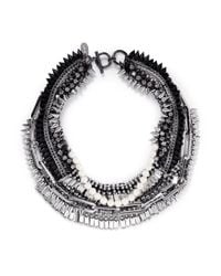 Venna | Metallic Crystal Pearl Spike Collar Necklace | Lyst
