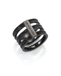 Michael Kors | Black Brilliance Motif Pavé Bar Three-row Ring/jet | Lyst