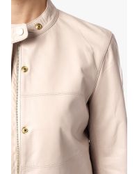7 For All Mankind - Natural Leather Bomber Jacket With Snaps - Lyst