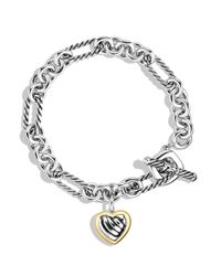David Yurman | Metallic Cable Heart Charm Bracelet With Gold | Lyst