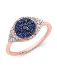 Anne Sisteron | 14kt Rose Gold Diamond And Blue Sapphire Evil Eye Ring | Lyst