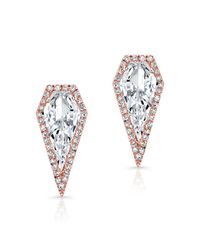 Anne Sisteron - Pink 14kt Rose Gold White Topaz Diamond Shield Earrings - Lyst