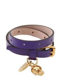 Alexander McQueen | Purple Skull Charm Leather Bracelet | Lyst