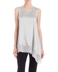 Eileen Fisher | Gray Silk Charmeuse Asymmetrical Tank | Lyst