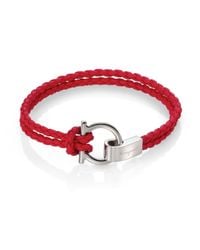 Ferragamo | Metallic Braided Leather Gancini Bracelet for Men | Lyst