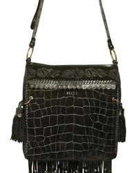 Emilio Pucci | Black Suede Croc Print Shoulder Bag | Lyst
