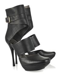 Lanvin | Black Cutout Leather Ankle Boots | Lyst