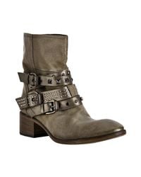 Strategia | Brown Military Distressed Satin Studded Ankle Boots | Lyst