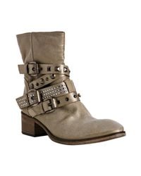 Strategia | Brown Military Distressed Satin Studded Ankle Boots | Lyst