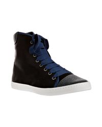 Lanvin | Black Satin Cap Toe High Top Sneakers | Lyst
