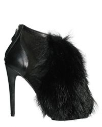 Aperlai | Black 120mm Nappa Suede Fox Fur Ankle Boots | Lyst