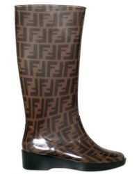 Fendi | Brown Tobacco Zucca Rubber Wedge Rain Boots | Lyst