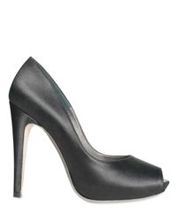 Ferragamo | Black Fiordaliso Satin Peep Toe Pumps | Lyst