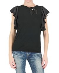 Space | Black Flare Sleeve Embroidered T-shirt | Lyst