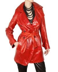 Ann Demeulemeester | Red Leather Trench Coat | Lyst