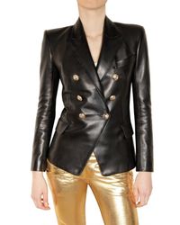 Balmain | Black Leather Double-breasted Jacket | Lyst