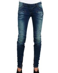 Balmain | Blue Stretch Demin Destroyed Quilted Jeans | Lyst