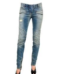 Balmain | Blue Stretch Quilted Cropped Leg Jeans | Lyst