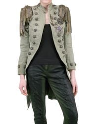 Balmain | Green Embellished Cotton-canvas Napoleon Coat | Lyst