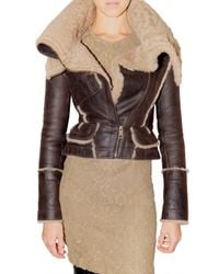 Burberry Prorsum | Brown Shearling Leather Jacket | Lyst