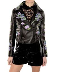 Christopher Kane | Black Embroidered Leather Biker Jacket | Lyst