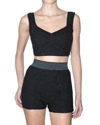 Dolce & Gabbana | Black Ribbed Knit and Satin Bra Top | Lyst