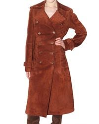 Ferragamo | Brown Long Suede Trench Coat | Lyst