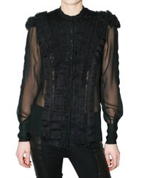 Givenchy | Black Embroidered Silk Georgette Shirt | Lyst