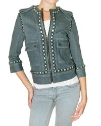 Lanvin | Blue Studded Stretch Denim Jacket | Lyst