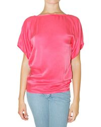 Lanvin | Pink Washed Silk Satin T-shirt | Lyst