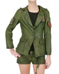 Le Cuir Perdu | Green Leather Military Jacket | Lyst