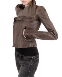 Rick Owens | Brown Funnel Neck Leather Jacket | Lyst