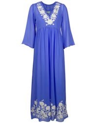 Leaves Of Grass | Blue Arabella Full Length Embroidery Kaftan | Lyst