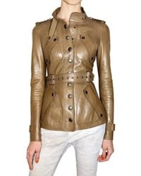 Burberry Prorsum | Brown Belted and Bonded Leather Jacket | Lyst