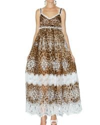 Dolce & Gabbana | Multicolor Leopard Silk Chiffon and Macrame Dress | Lyst
